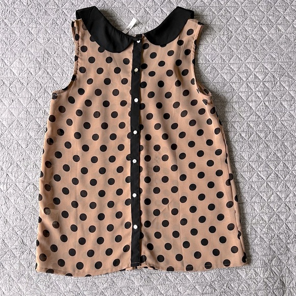 Polkadot sleeveless sheer top blouse with back buttons size Small - Picture 7 of 7